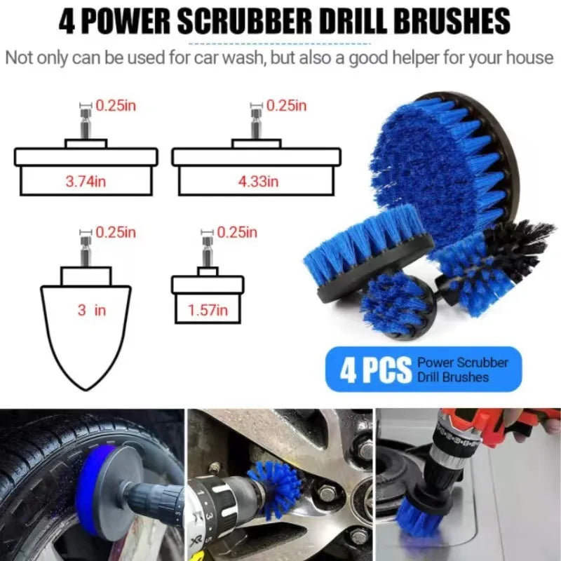WZAUTO Hot Selling 23-Piece Car Wash Brush Set Electric Drill Detail Brush & Tire Air Conditioning Combinatio