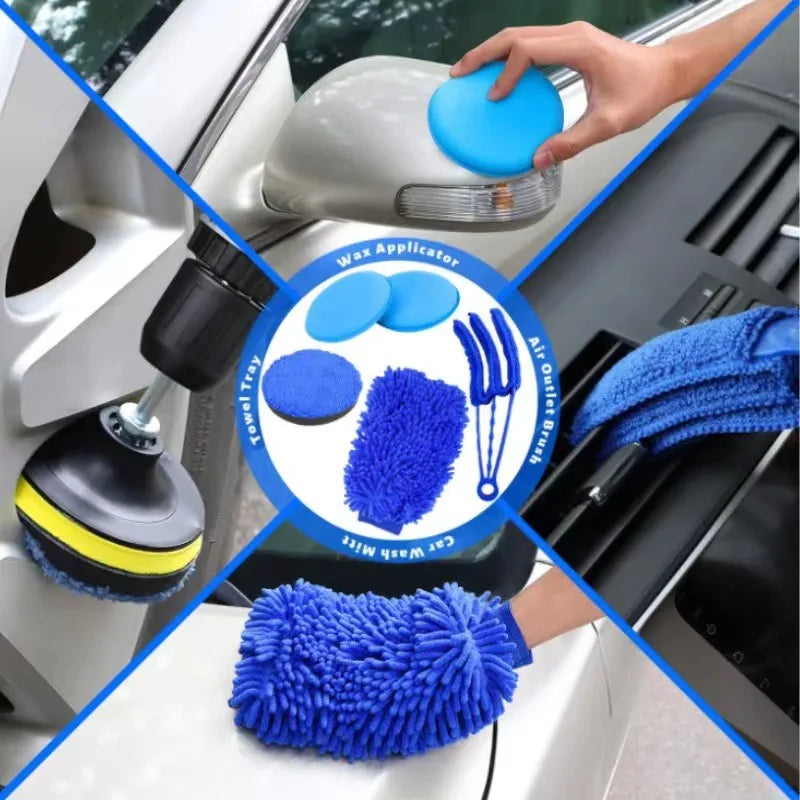 WZAUTO Hot Selling 23-Piece Car Wash Brush Set Electric Drill Detail Brush & Tire Air Conditioning Combinatio