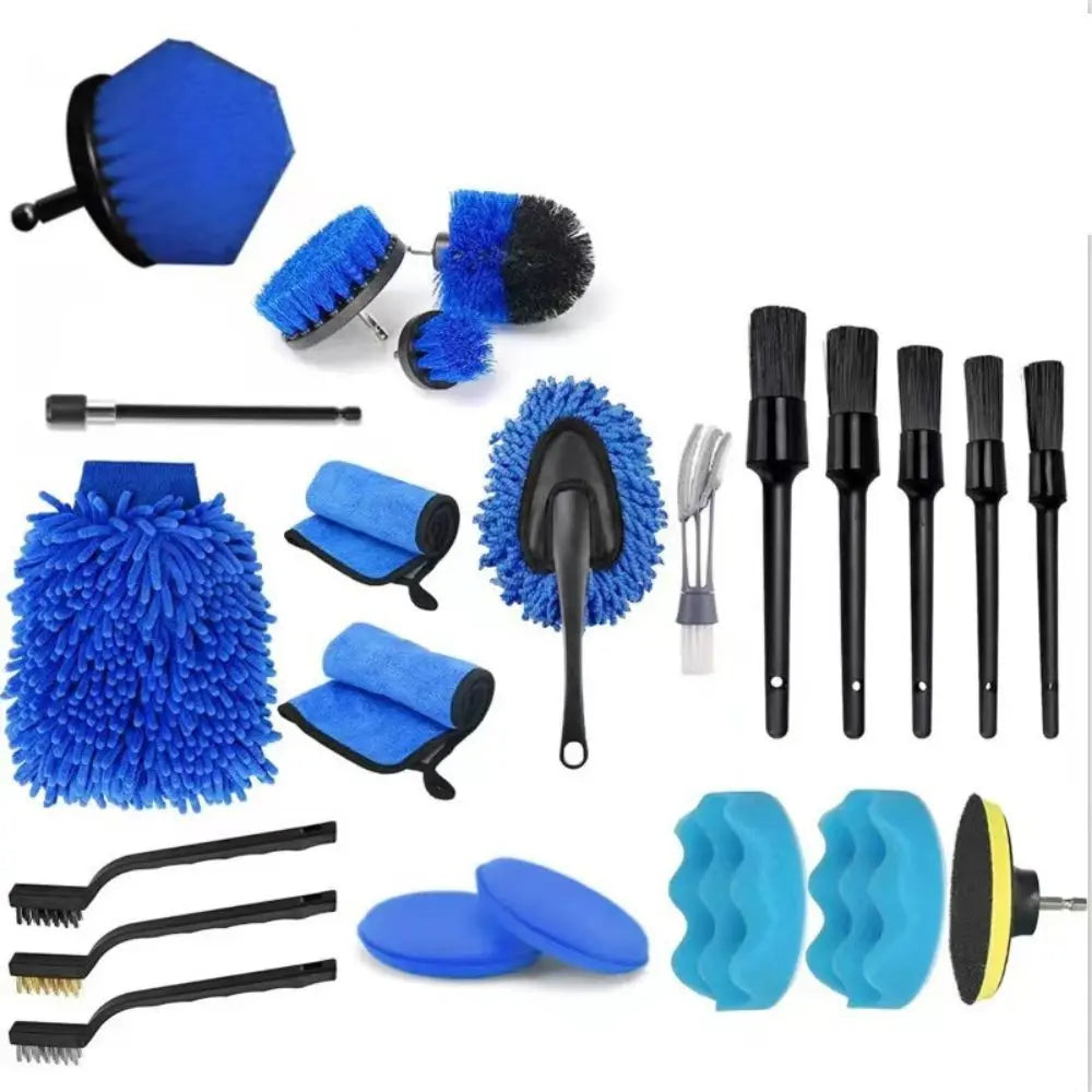 WZAUTO Hot Selling 23-Piece Car Wash Brush Set Electric Drill Detail Brush & Tire Air Conditioning Combinatio