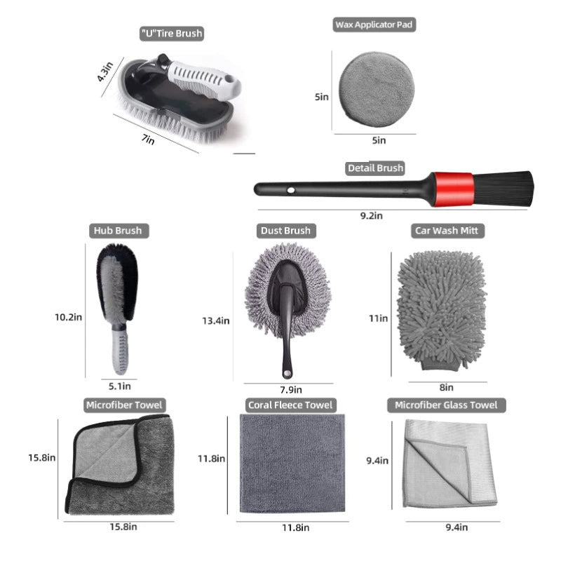 Best Selling Car Washing Suits 9-Piece Car Wash Waterproof Gloves Tire Gap Cleaning Brush Encryption Car Washing Gloves