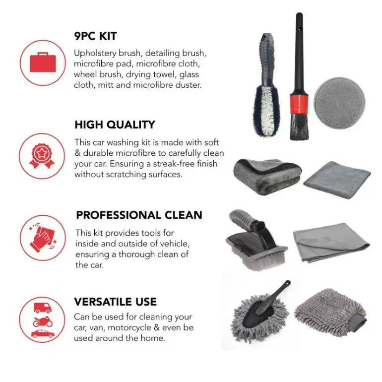Best Selling Car Washing Suits 9-Piece Car Wash Waterproof Gloves Tire Gap Cleaning Brush Encryption Car Washing Gloves