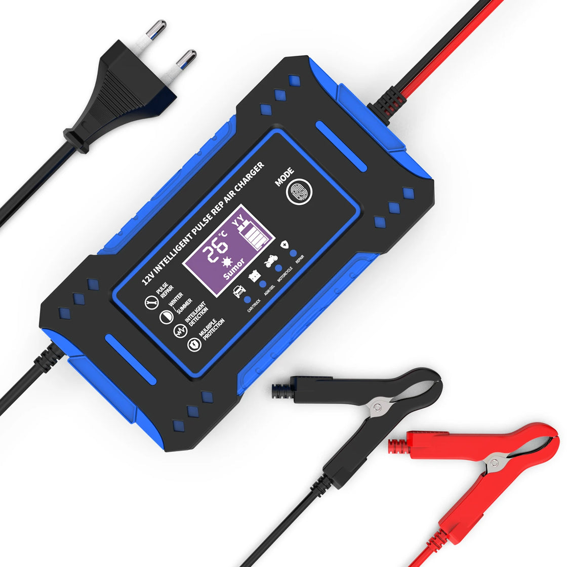 Battery Repair LCD Display 6A 12V Intelligent Car Battery Charger Car and Motorcycle Battery Charging Unit Lead-Acid