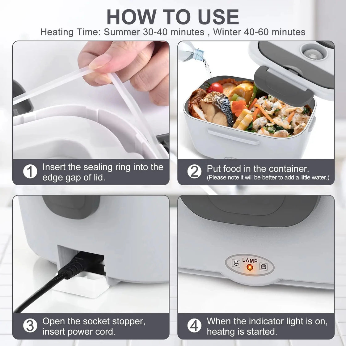 Electric Lunch Box: 12V/24V/110V Portable Food Warmer with 1.5L Leakproof Stainless Container & Insulated Bag for Car/Home
