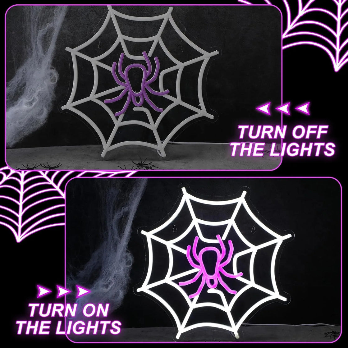 Spider Web Neon Sign Lighted Wall Art Decor Halloween Led Sign Neon Light for Gift Home Bar Salon Window Door Halloween Decor