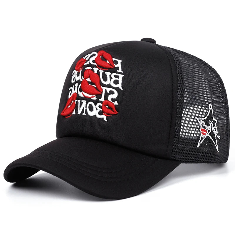 “Lipstick Star” Embroidered Cotton Mesh Hat