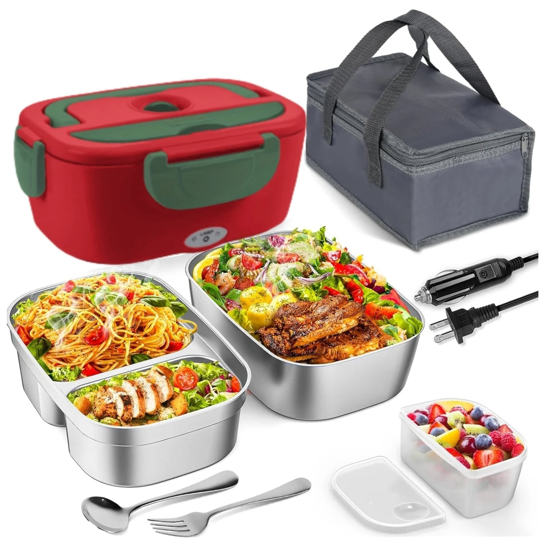 Electric Lunch Box for Adults-60W Fast HeatedLunch Box for Men&Women with Dual 1.5LStainless Steel Containers Fast Heating Porta