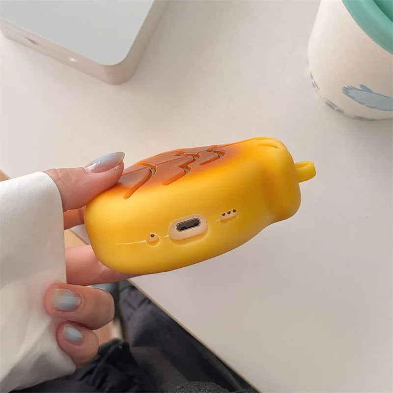 For AirPods 4 3 2 1 Pro Pro2 Earphone Case 3D Taiyaki Cartoon Silicone Protective Headphone Box With Pendant Cover