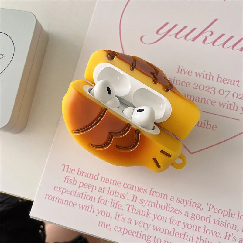 For AirPods 4 3 2 1 Pro Pro2 Earphone Case 3D Taiyaki Cartoon Silicone Protective Headphone Box With Pendant Cover