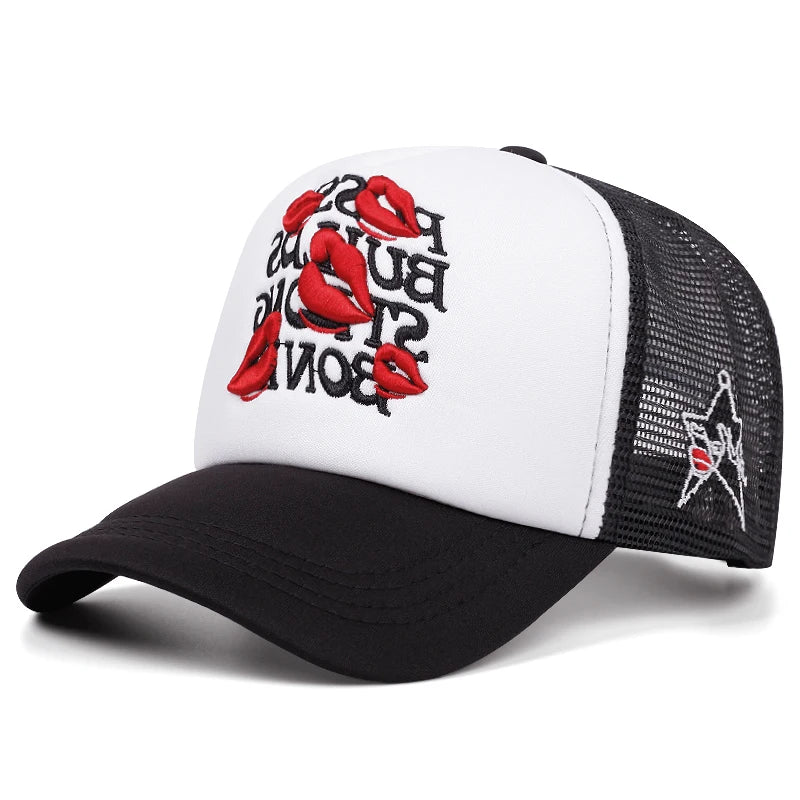 “Lipstick Star” Embroidered Cotton Mesh Hat