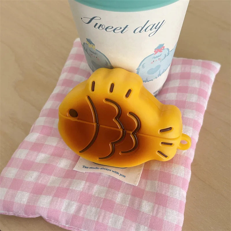 For AirPods 4 3 2 1 Pro Pro2 Earphone Case 3D Taiyaki Cartoon Silicone Protective Headphone Box With Pendant Cover