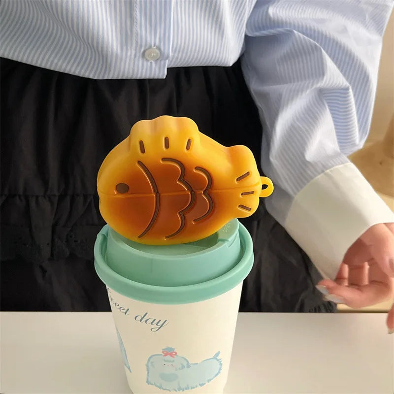 For AirPods 4 3 2 1 Pro Pro2 Earphone Case 3D Taiyaki Cartoon Silicone Protective Headphone Box With Pendant Cover