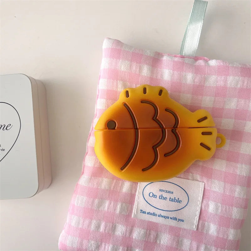 For AirPods 4 3 2 1 Pro Pro2 Earphone Case 3D Taiyaki Cartoon Silicone Protective Headphone Box With Pendant Cover