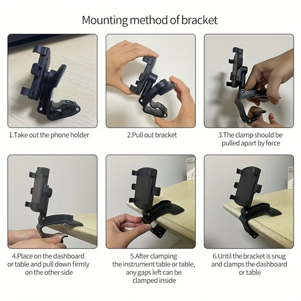 Universal phone support for car edge table 360°