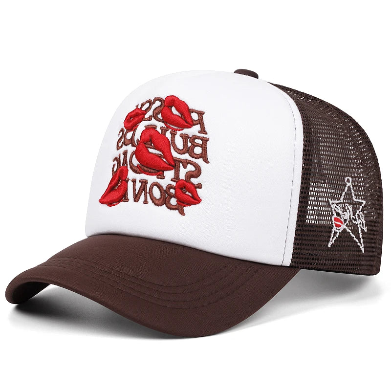 “Lipstick Star” Embroidered Cotton Mesh Hat