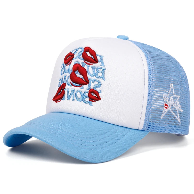 “Lipstick Star” Embroidered Cotton Mesh Hat