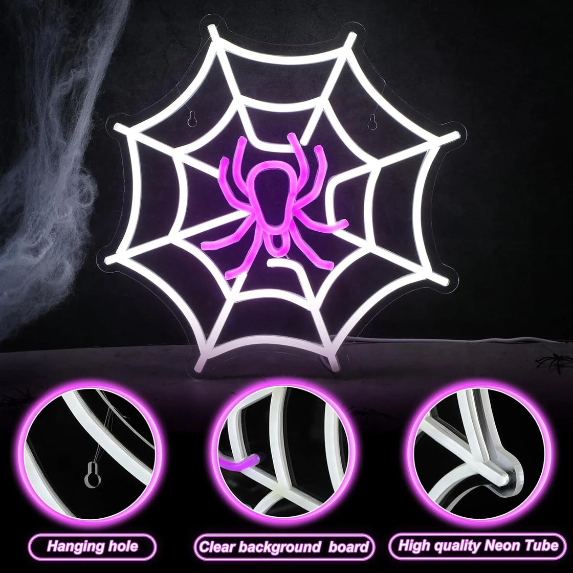 Spider Web Neon Sign Lighted Wall Art Decor Halloween Led Sign Neon Light for Gift Home Bar Salon Window Door Halloween Decor