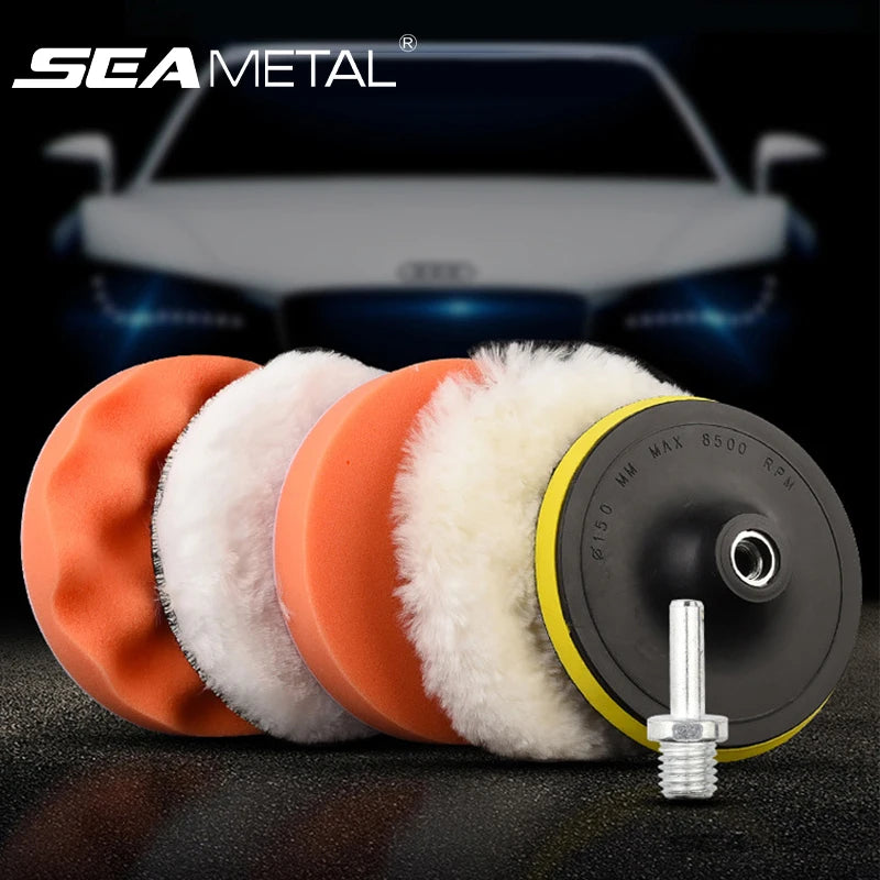 SEAMETAL 6pcs/set Car Polishing Sponge Pads Kit Foam Pad Buffer Kit Polishing Machine Wax Pads 3/4/5 Inch for Removing Scratches